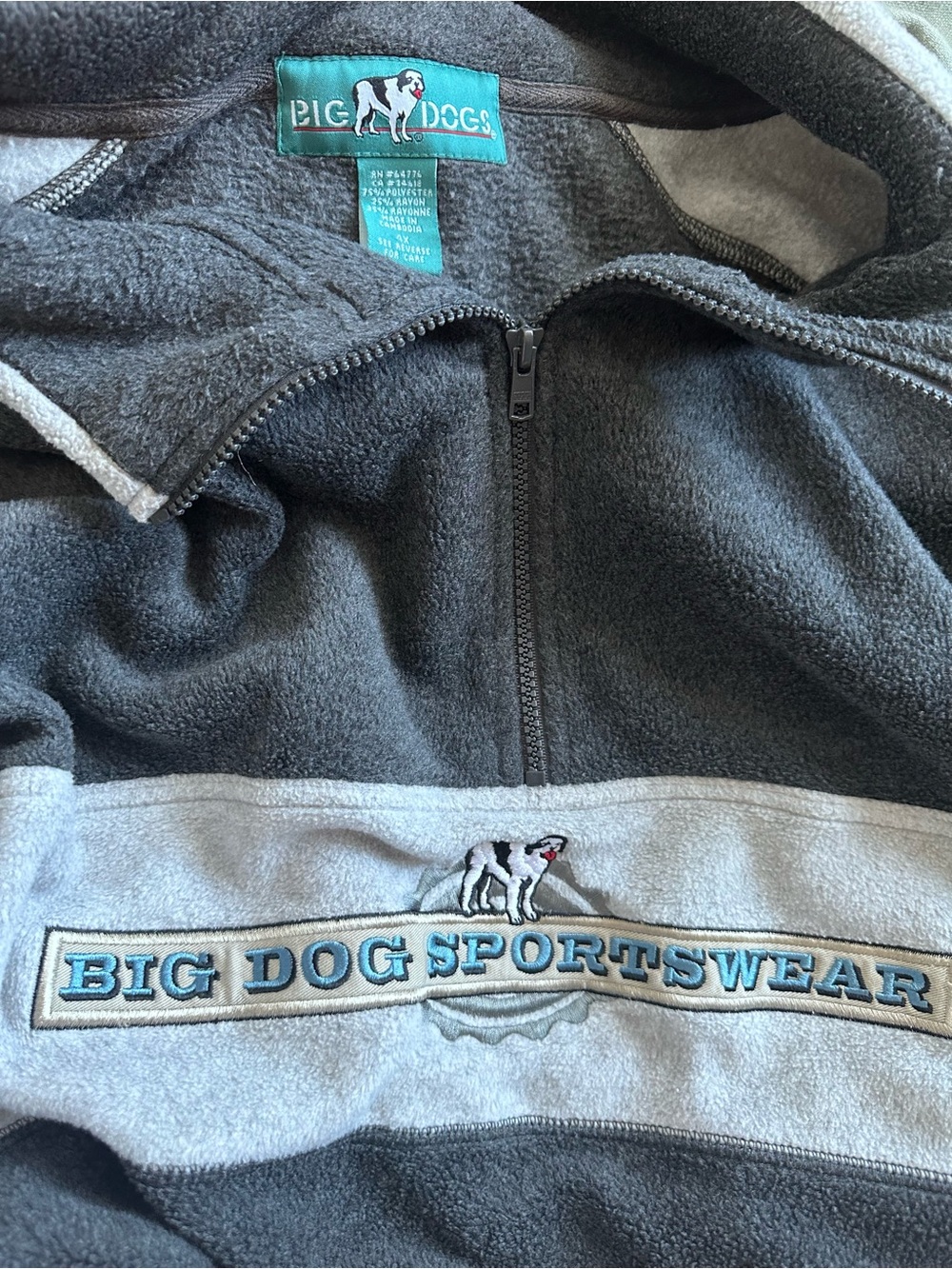 Vintage Big Dogs Gray Quarter-Zip Fleece Pullover